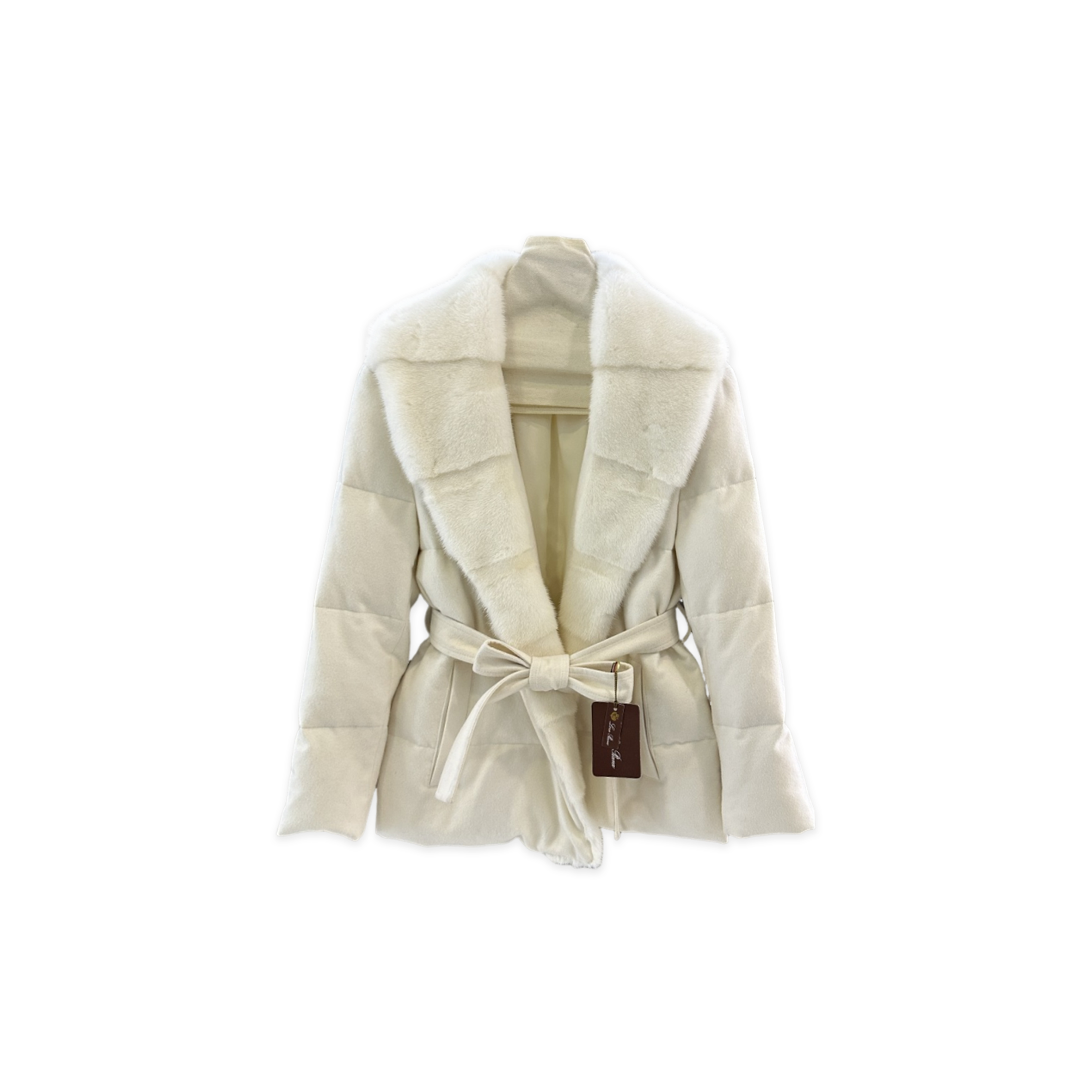 LORO PIANA MINK COLLAR BELTED DOWN JACKET
